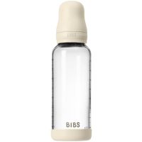 BIBS Baby Glass Bottle Silicone antikolična steklenička s silikonskim ustnikom Ivory 240 ml