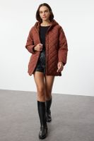 Trendyol Dark Brown Oversize Pattern Hooded Water Repellent Quilted Coat