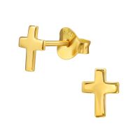 Olivie Stříbrné náušnice KŘÍŽEK GOLD 8187