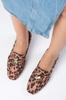 Mio Gusto Carolyn Women's Leopard Print Flat Heeled Fabric Shoes with Buckle Accessories.