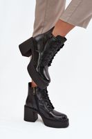 Lakované kožené dámské boty na platformě a podpatku Vinceza