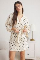 Trendyol Ecru 100% Cotton Heart Belted Muslin Fabric Dressing gown