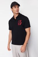 Trendyol Black Oversize/Wide Cut Letter Embroidered Polo Neck T-shirt