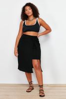 Trendyol Curve Black Slit Detailed Viscose Beachwear Woven Pareo