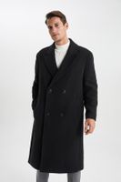 DEFACTO Men's Black Regular Fit Lined Buttoned Pocket Cashmere Coat Parka