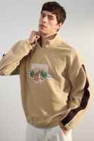 Trendyol Stone Unisex Oversize/Wide Cut Stand Collar City Embroidery Anti-pilling Fleece Sweatshirt