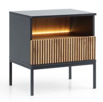 Szafka Nocna Sento S54 Led Czarny / Dąb Wotan / Lamela