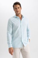 DEFACTO Modern Fit Polo Neck Linen Blend Long Sleeve Shirt