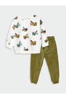 LC Waikiki Baby Boy with Crew Neck Printed Sweatshirt and Pants 2-Pair Set