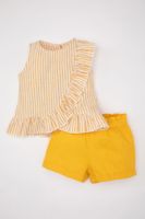 DEFACTO Baby Girl 2-Piece Set Crew Neck Striped Flame Poplin Sleeveless Blouse Shorts