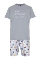 Trendyol Gray Regular Fit Printed Knitted Shorts Pajamas Set