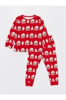 LC Waikiki Crew Neck Long Sleeve New Year Themed Baby Girl Pajama Set