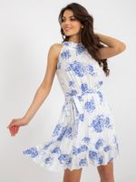 White linen floral dress with a belt
