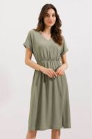 Bigdart 2378 V Neck Slit Knitted Dress - Çağla