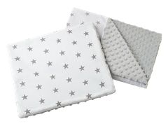 Medi Partners Quilt 55x75 + pillow 35x30 cotton + minky – Gray stars on white + gray minky