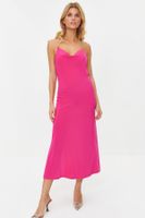 Trendyol Fuchsia Stone Accessory Detailed Knitted Elegant Evening Dress