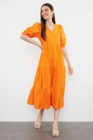 Trendyol Orange Straight Shift Poplin Midi Dress