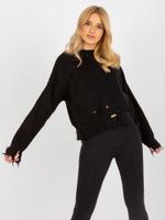 Black asymmetric sweater RUE PARIS with holes in the wool