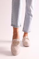 Shoeberry Women's Rex Beige Skin Loafers with Thick Soles and Buckles. Beige Skin.