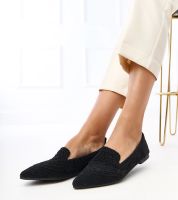 Gemre Czarne ażurowe balerinki damskie Gerania