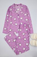 Trendyol Lilac Rabbit and Heart Patterned Viscose Woven Pajama Set