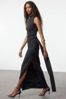 Trendyol Black Woven Backless Detailed Long Elegant Evening Dress