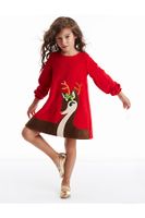 Denokids Fawn Girl Velvet Red Christmas Dress