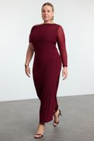 Trendyol Curve Claret Red Sandy Knitted Plus Size Dress