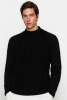 Trendyol Black Casual Regular Turtleneck Textured Knitwear Sweater