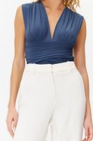 Trendyol Blue Tie Detail V Neck Fitted/Sleeping Elastic Knitted Bodysuit