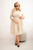 Kesi Dámská suknička z eko-kůže Plus Size s páskem a límečkem bežová