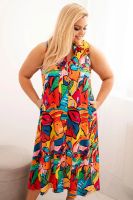 Kesi Włoski Sukienka damska Plus Size z wiskozy z kołnierzykiem wielokolorowa