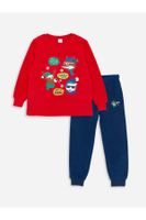 LC Waikiki Crew Neck New Year's Themed Long Sleeve Fleece Boys' Pajama Set