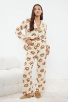 Trendyol Ecru Teddy Bear Wellsoft Winter Knitted Pajama Set