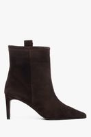 Estro: Ciemnobrązowe botki damskie na szpilce z weluru naturalnego