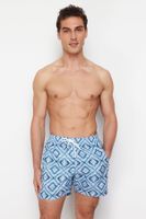 Trendyol Gray Standard Size Geometric Printed Swim Shorts