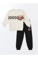 LC Waikiki Crew Neck Long Sleeve Hot Wheels Printed Baby Boy Sweatshirt and Tracksuit Bottom 2-Piece Set