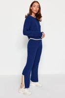 Trendyol Navy Blue Corded Color Blocked Knitwear Bottom-Top Set