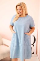 Kesi Włoski Sukienka damska Plus Size z krótkim rękawem i kieszeniami jasno jeansowa