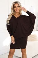 402-9 Comfortable batwing dress with long sleeves - chocolate