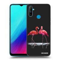 Silikónový čierny obal pre Realme C3 - Flamingos pár