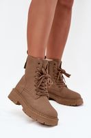 Boto Damskie Botki Workery Na Zamek Ciemnobeżowe Tirina