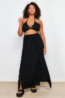 Trendyol Curve Black Maxi Length Woven Tasseled Slit Detailed Beach Wear Skirt