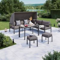 Ambia Garden JEDÁLENSKÁ TERASOVÁ SÚPRAVA 5-dielne, kov, sklo, textil