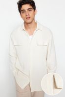 Trendyol Ecru Oversize Fit Linen Textured Double Pocket Jacket Shirt