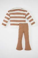 DEFACTO Baby Girl 2-Piece Set Polo Collar Striped Sweatshirt Elastic Waist Bell-bottomed Leggings