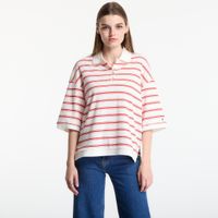T-shirt Tommy Hilfiger Multistp Oversized Ss Polo Tee Multi Stp Ecru / Fire Red S
