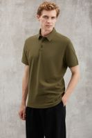 GRIMELANGE Eddiee Men's Slim Fit 100% Cotton Khaki Polo Neck T-shirt