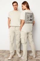 Trendyol Stone Unisex Regular Fit Elastic Waist Tied Cargo Pocket Trousers