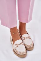 Skórzane Mokasyny Damskie Ze Złotym Detalem Laura Messi 2938 Jasnobeżowe